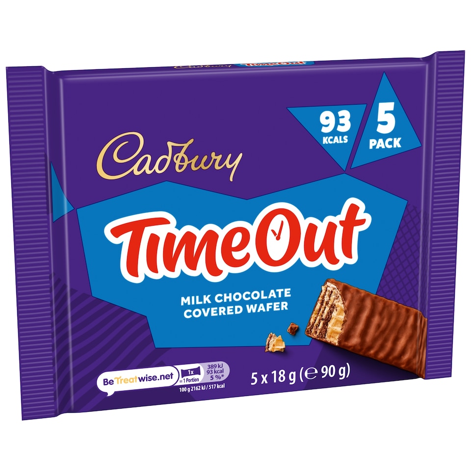image 1 of Cadbury Time out Milk chocolate covered Wafer 5x18g