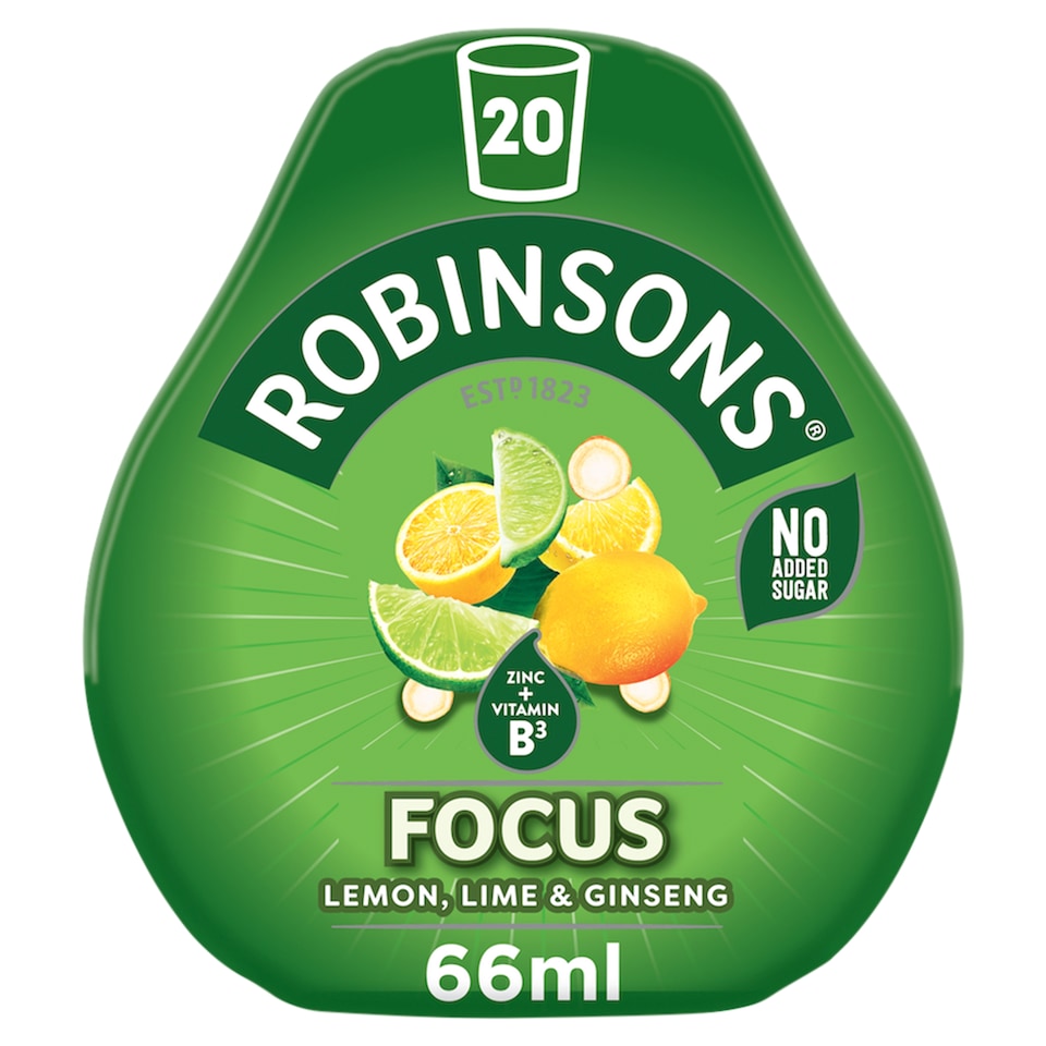 Robinsons Mini Focus Lemon, Lime & Ginseng On-the-Go Squash 66ml