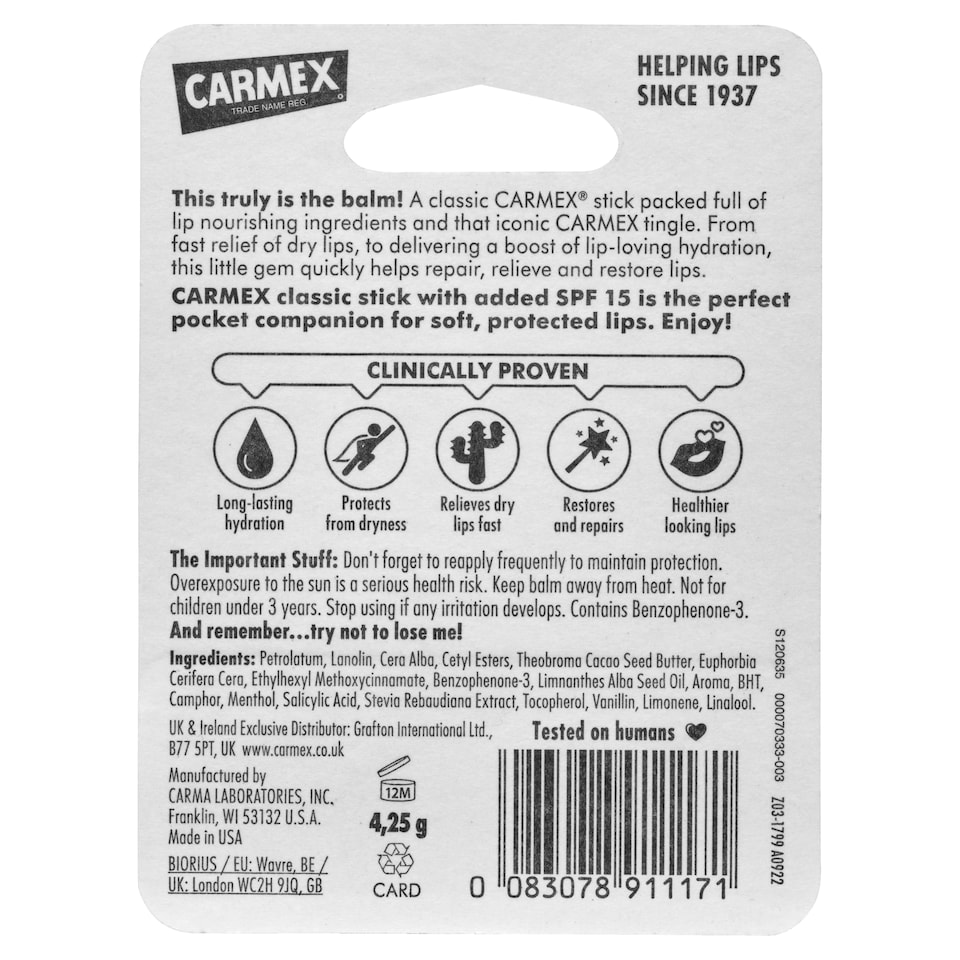 image 1 of Carmex Classic Moisturising Lip Balm 4.25G