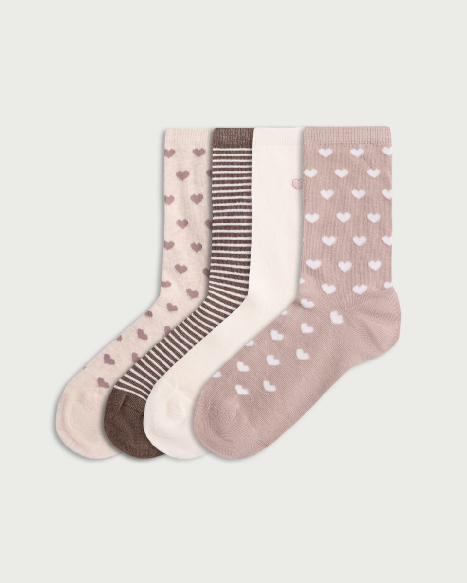 F&F 4-Pack Cotton Blend Heart Patterned Ankle Socks in Multi