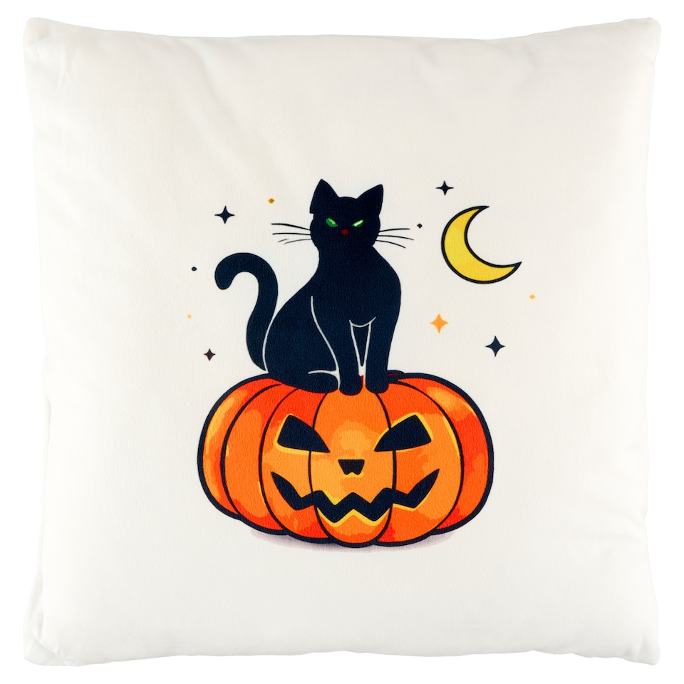 Carbotex Halloween Cushion with Pumpkin and Black Cat Pattern 40 x 40 cm