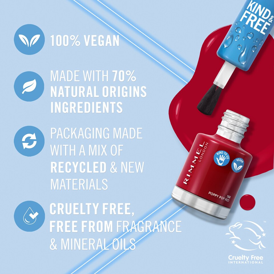 image 1 of Rimmel Kind & Free Nailpolish Poppy Pop Red 8Ml
