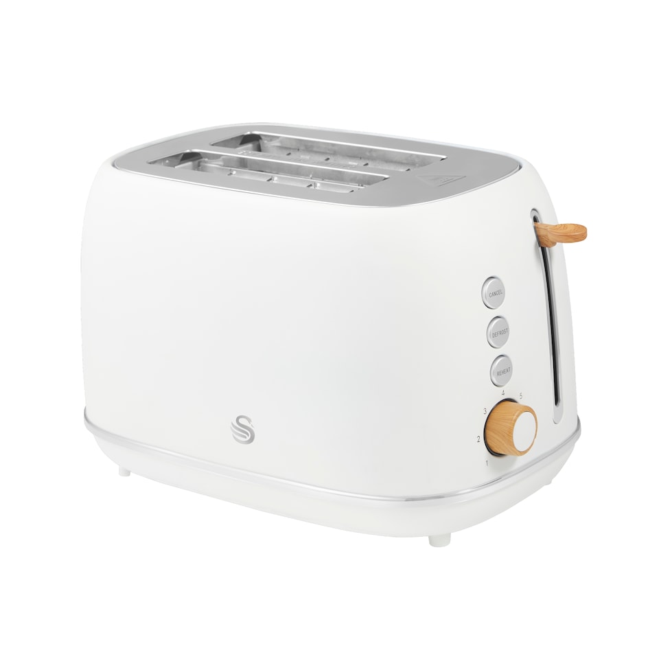 Fjord 800W 2 Slice Toaster White with Wooden Accents