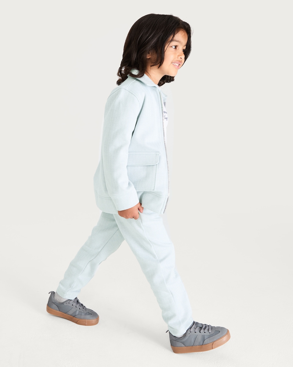 image 1 of F&F Boys Cotton Rich Herringbone Drawstring Joggers in Blue