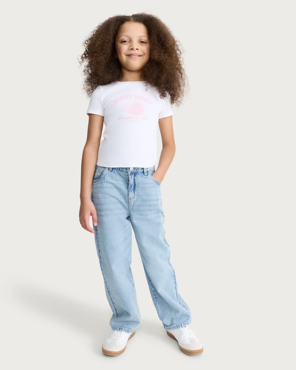 image 1 of F&F Girls Cotton Rich Berry Sweet Raspberry Club T-Shirt in White