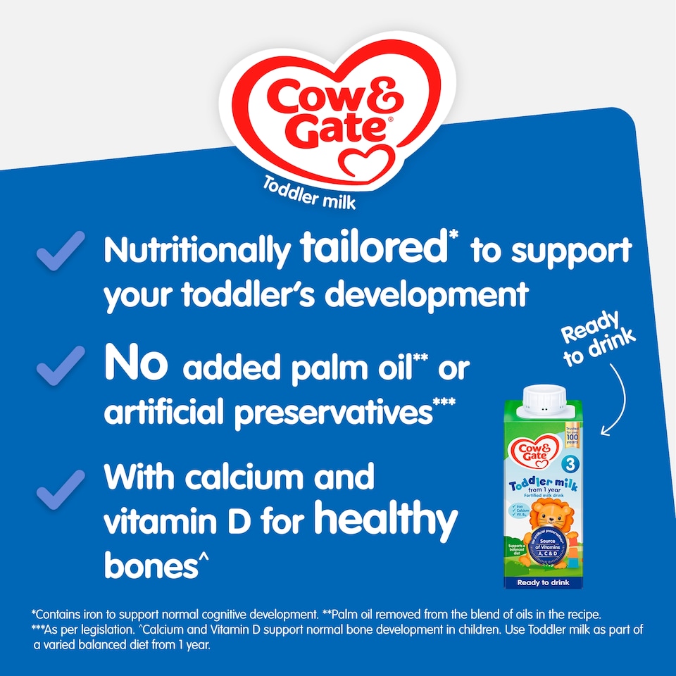 image 1 of Cow & Gate 3 Toddler Milk Formula Liquid Ready to Feed 1-3 Years 200ml