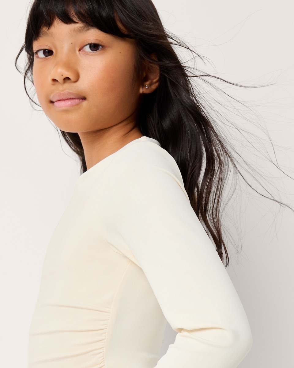 image 1 of F&F Girls Slinky Ruched Side Top in Cream