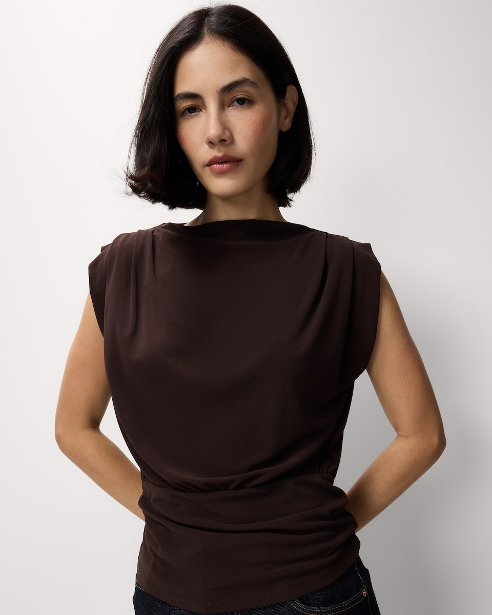 image 1 of F&F Pintuck Sleeveless Top in Brown