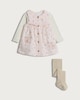 image 1 of F&F Baby 3-Piece Cotton Rich Mouse Print Dress, Bodysuit and Tights Set in Pink
