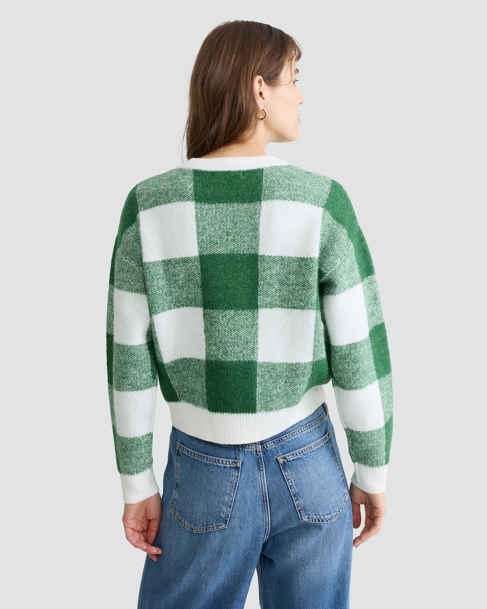 image 1 of F&F Knitted Sequin Candy Cane Heart Jumper in Green