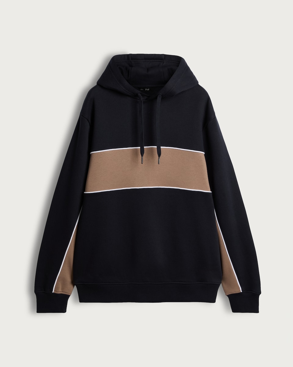 image 1 of F&F Cotton Rich Panelled Drawstring Hoodie in Navy