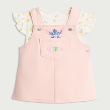 Disney Stitch 2-Piece Pure Cotton Pinafore and Bodysuit Set in Pink