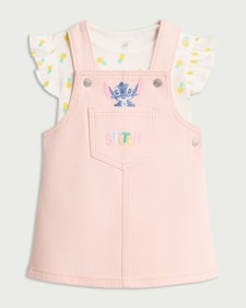 Disney Stitch 2-Piece Pure Cotton Pinafore and Bodysuit Set in Pink