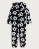 image 2 of F&F Boys Fleece Football Print Hooded Onesie in Black