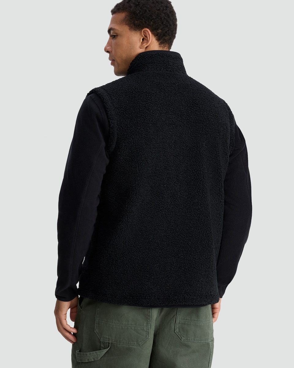 image 1 of F&F Borg Textured Zip Through Gilet in Black