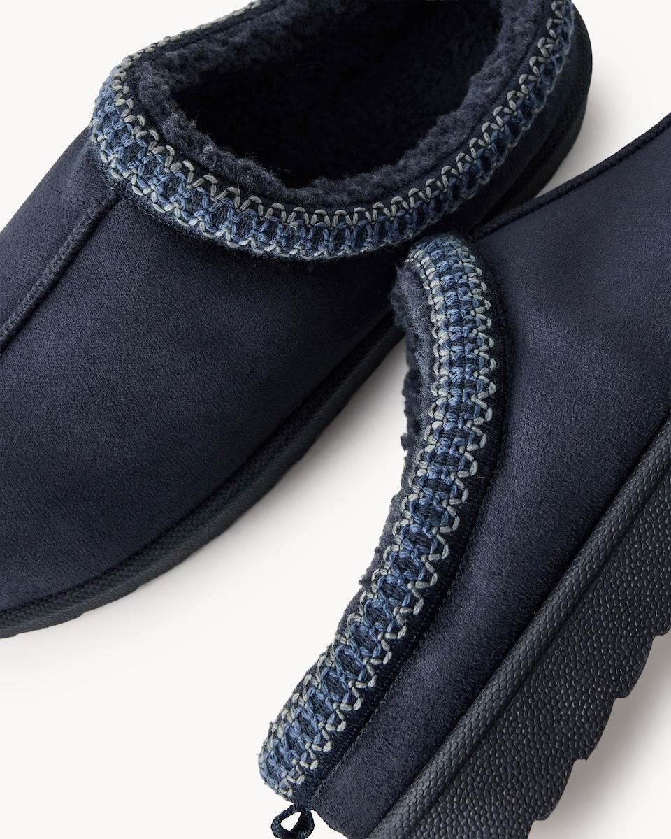 image 1 of F&F Faux Fur Lined Braided Mule Slippers in Navy