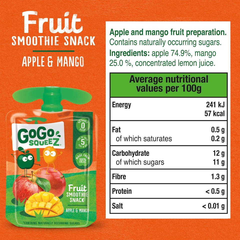 image 1 of Gogo Squeez Fruit Snack Apple Mango 4X90g