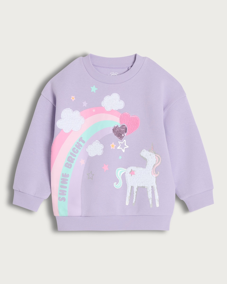 F&F Girls Cotton Rich Unicorn Print Sweatshirt in Lilac