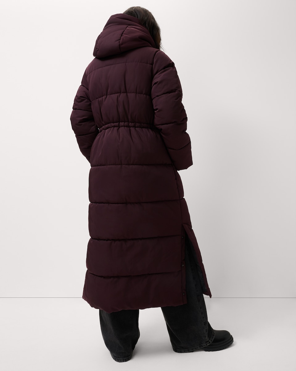 image 1 of F&F Padded Shower Resistant Longline Coat in Burgundy
