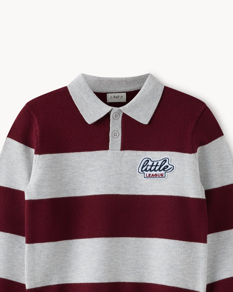 image 1 of F&F Boys Striped Little League Rugby Jumper in Burgundy