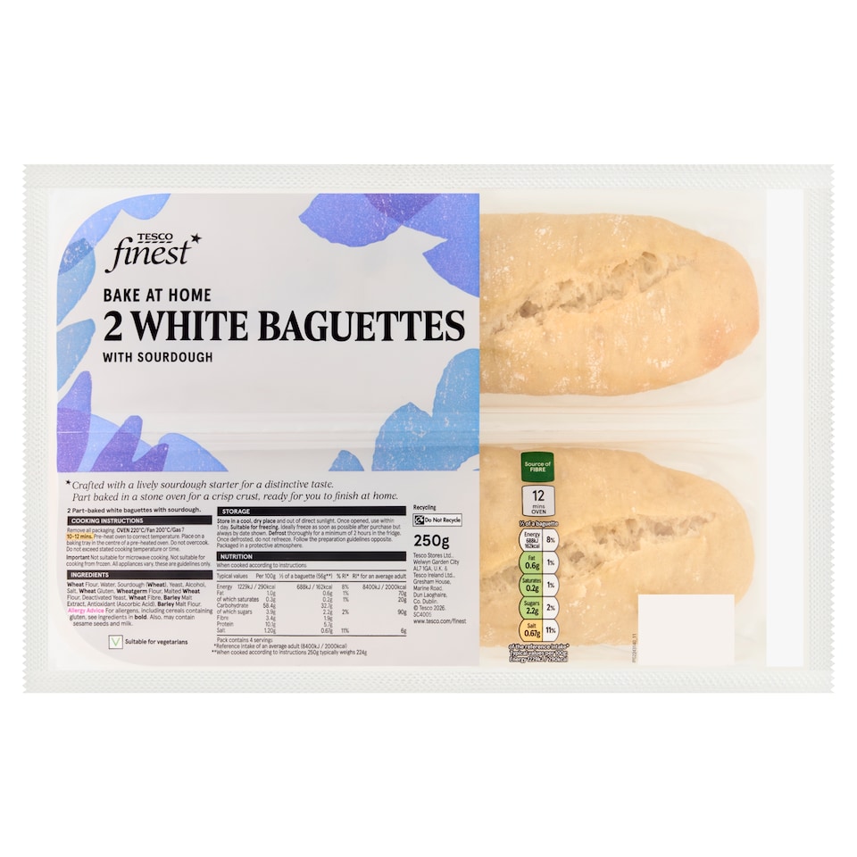Tesco Finest Wheat Baguettes with Sourdough 2 pcs 250g