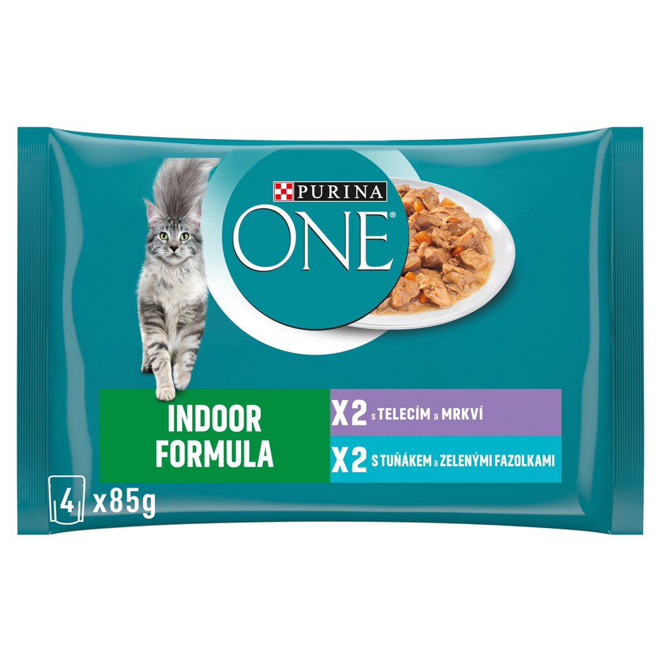 image 1 of Purina ONE Indoor Pouches for Cats Tuna, Veal in Juice 4 x 85g