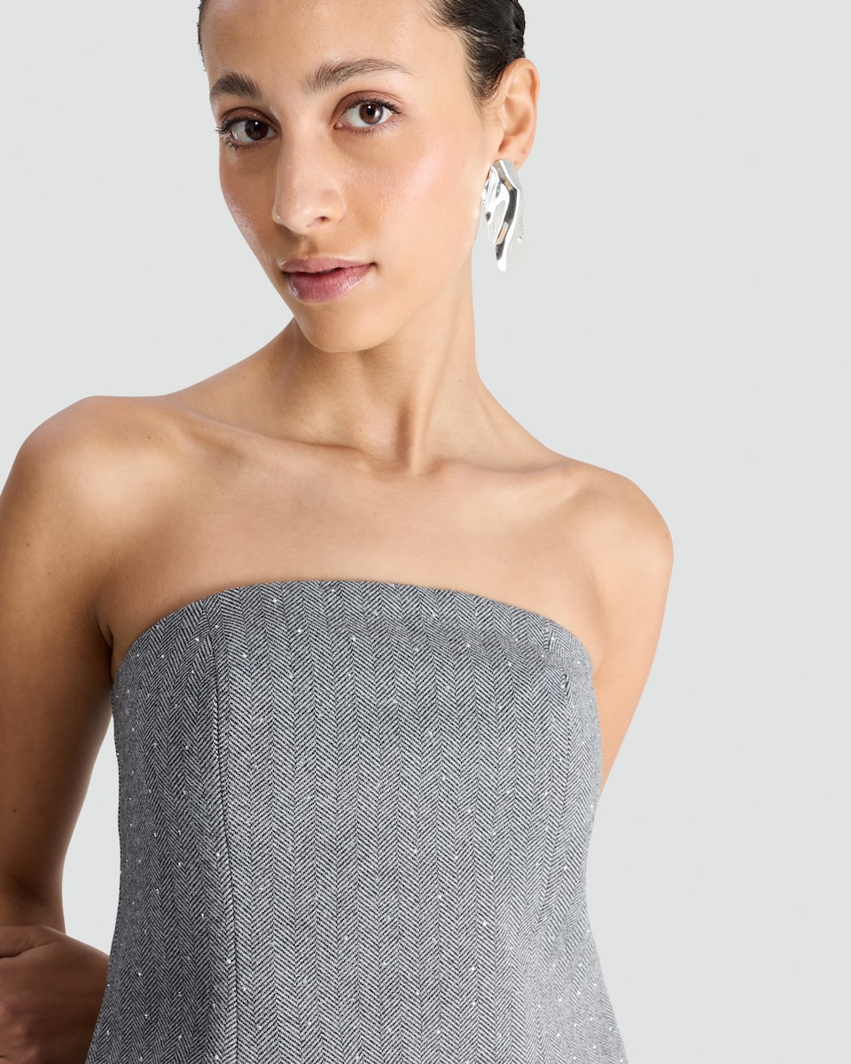 image 1 of F&F Herringbone Bandeau Co-ord Top in Grey