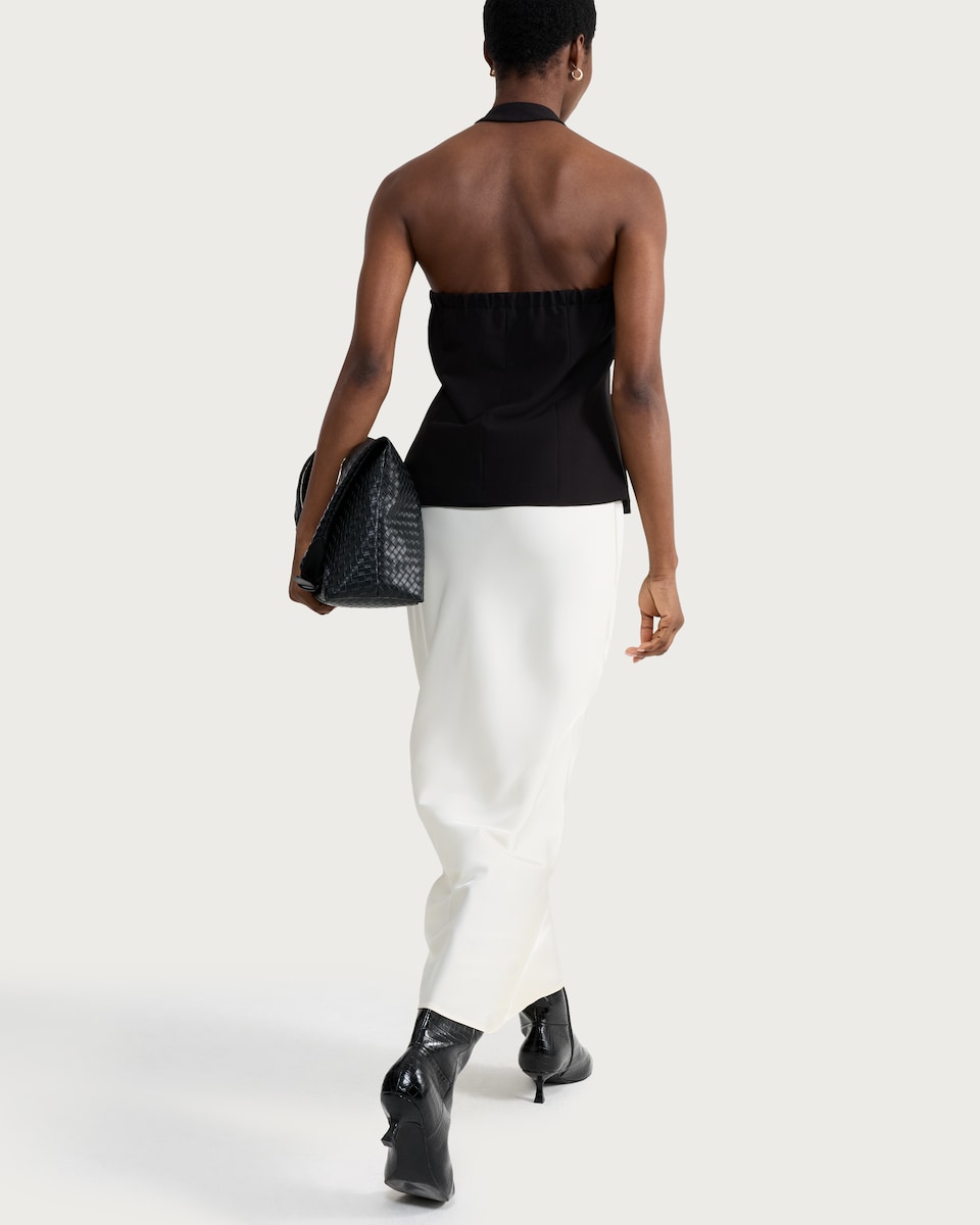 image 1 of F&F Satin Midi Slip Skirt in Cream