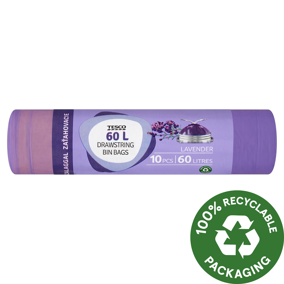 Tesco Levendula szemeteszsák zárószalaggal 60 l 10 db
