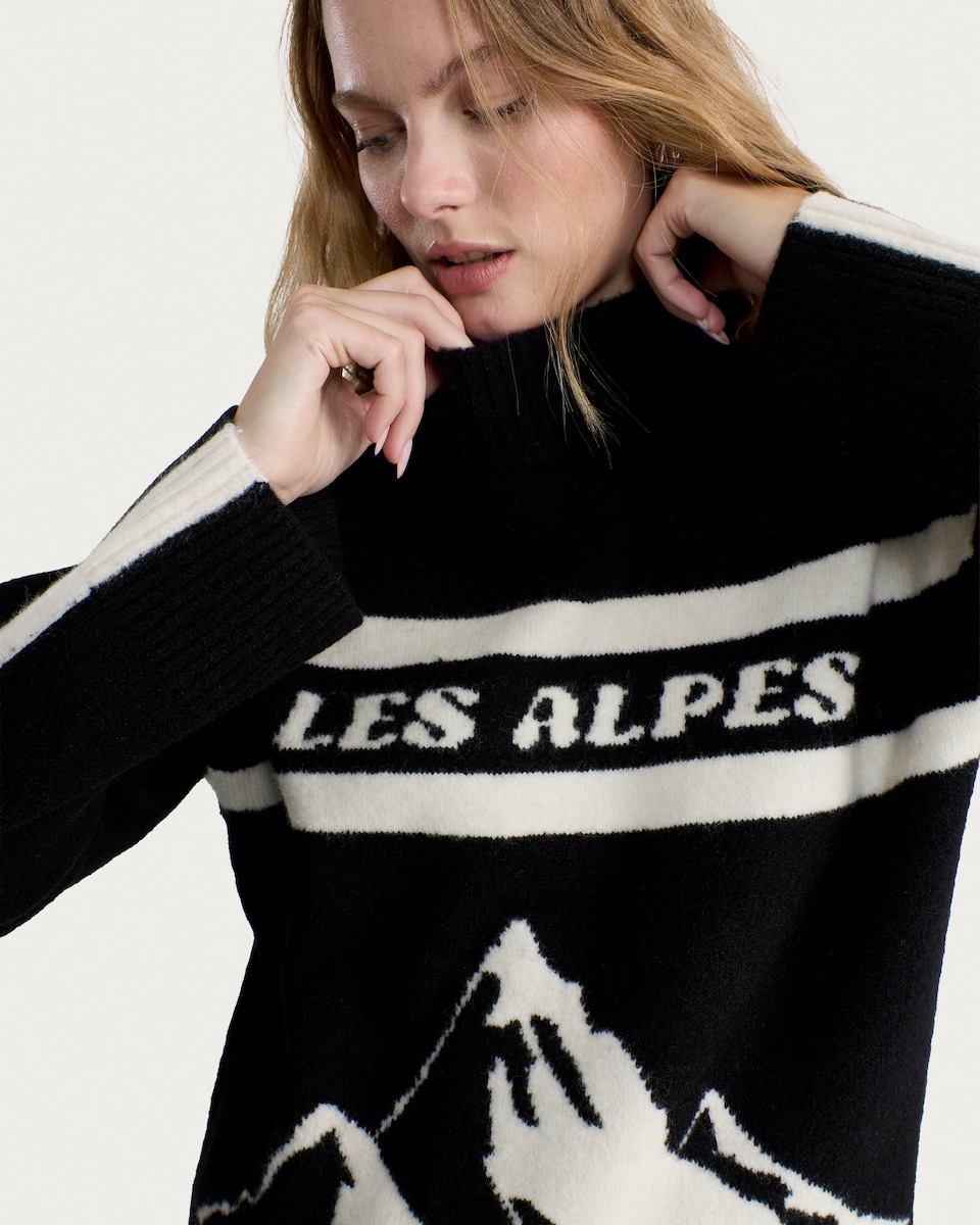 image 1 of F&F Knitted Les Alpes Mountain Print Jumper with Wool in Multi