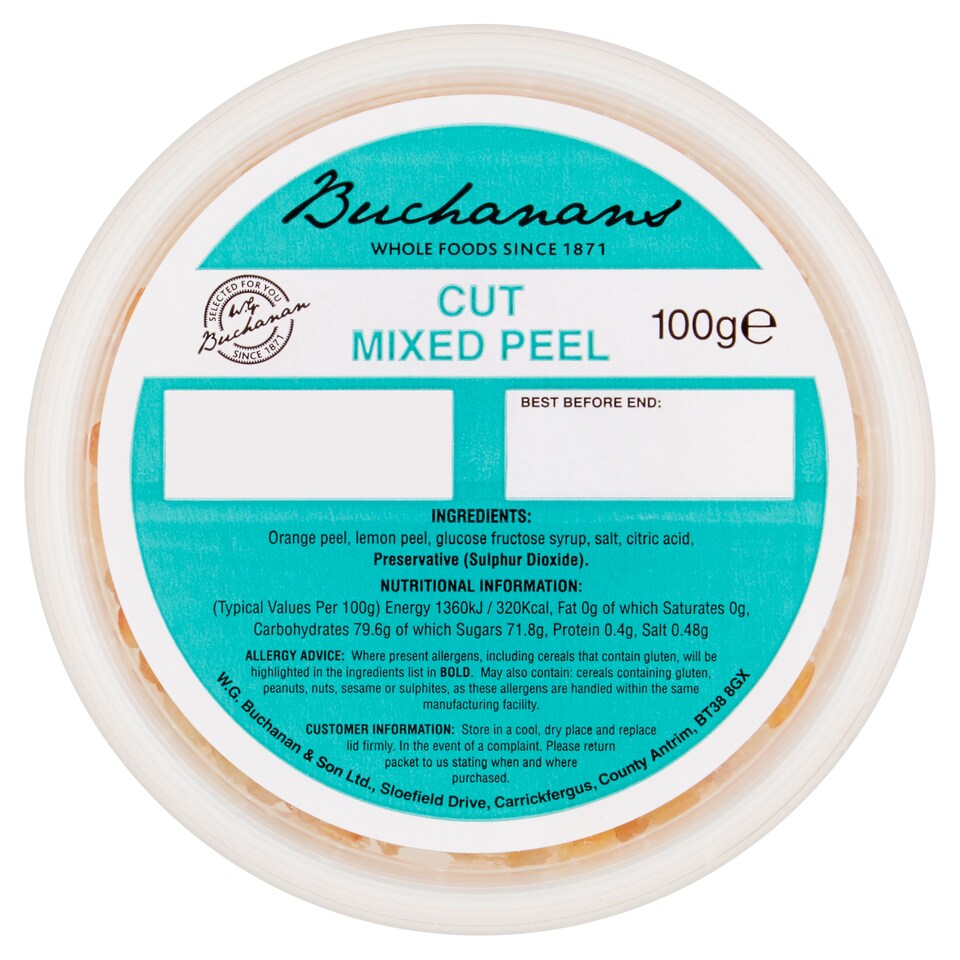 Buchanans Cut Mixed Peel 100G