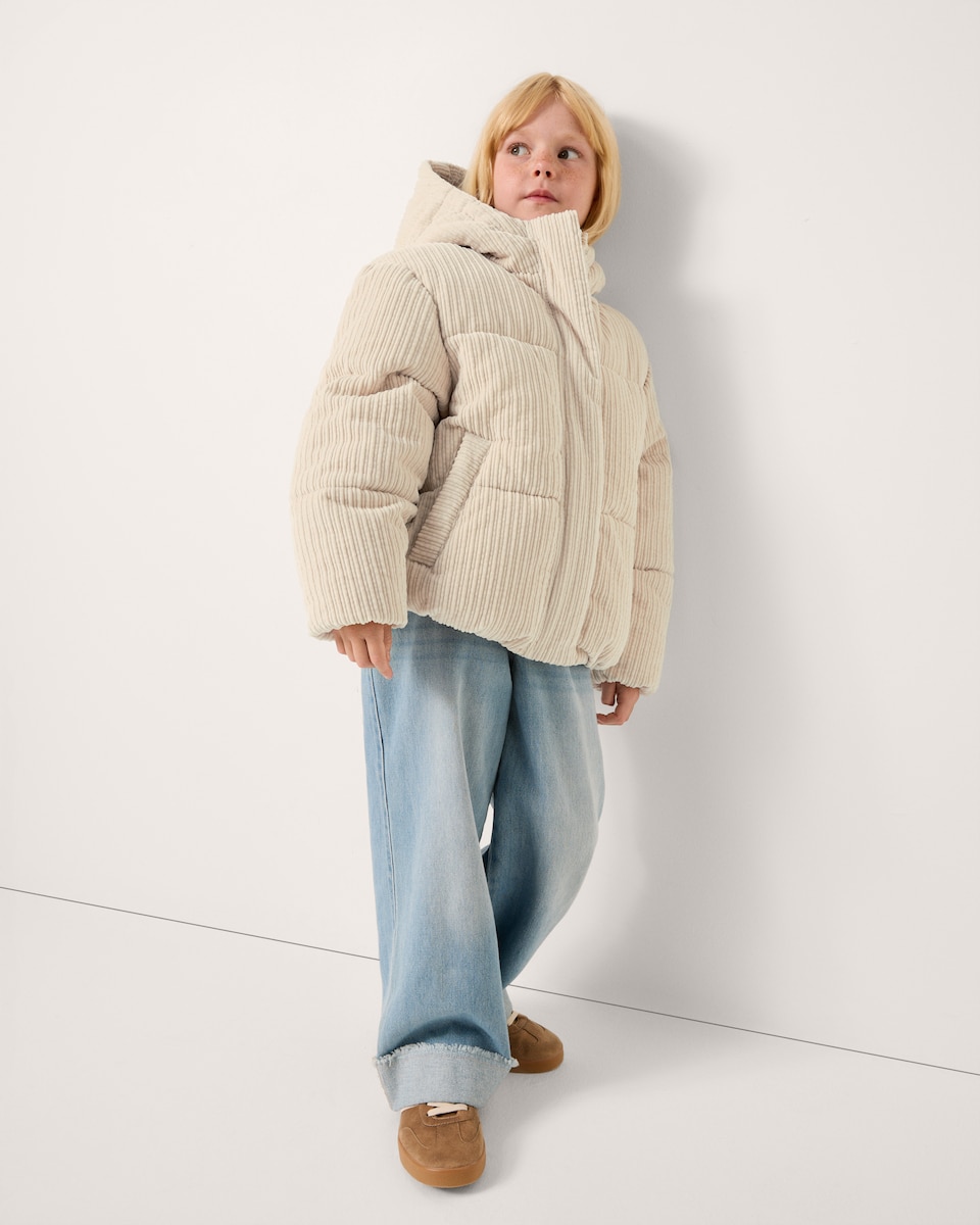 image 1 of F&F Girls Corduroy Puffer Jacket in Cream