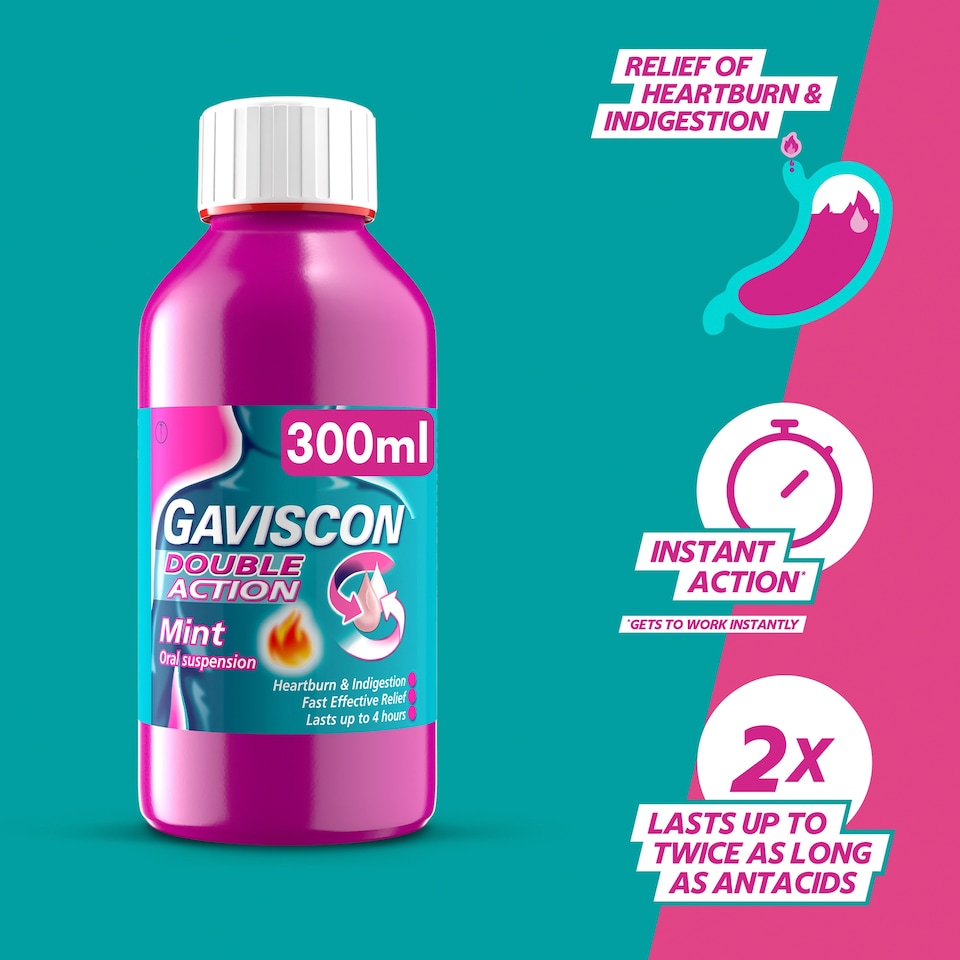 image 1 of Gaviscon Double Action Mint Oral Suspension for Heartburn & Indigestion 300ml