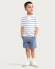image 1 of F&F Boys 2-Piece Pure Cotton Knitted Striped Polo Shirt and Shorts Set in Blue