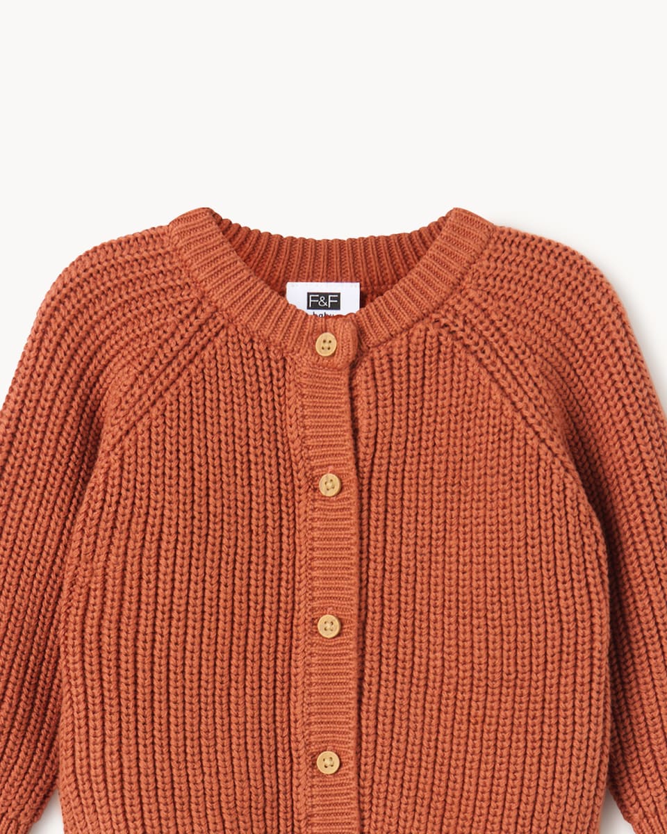 image 1 of F&F Baby Pure Cotton Halloween Pumpkin Cardigan and Hat Set in Orange