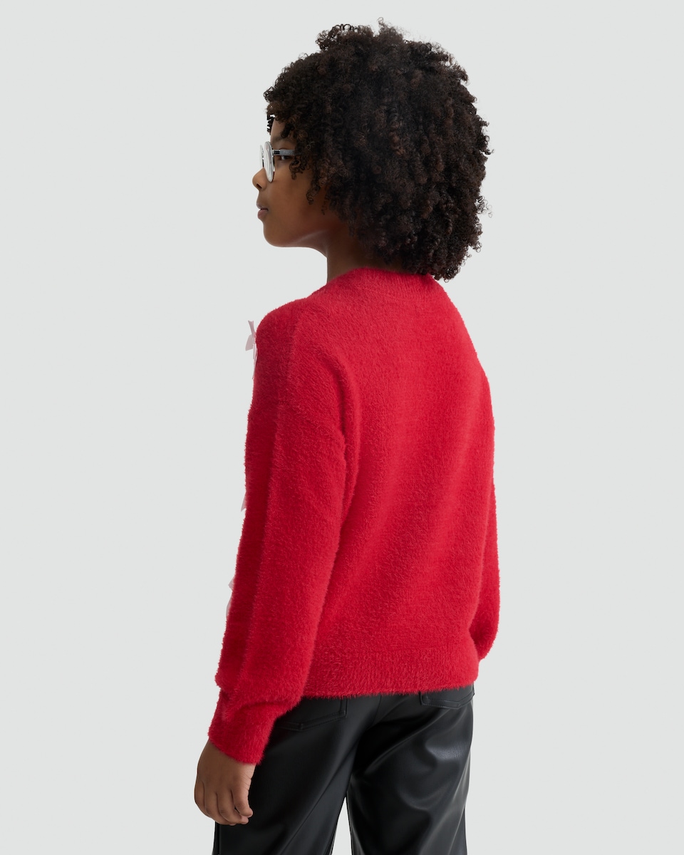image 1 of F&F Girls Textured Bow Accent Jumper in Red