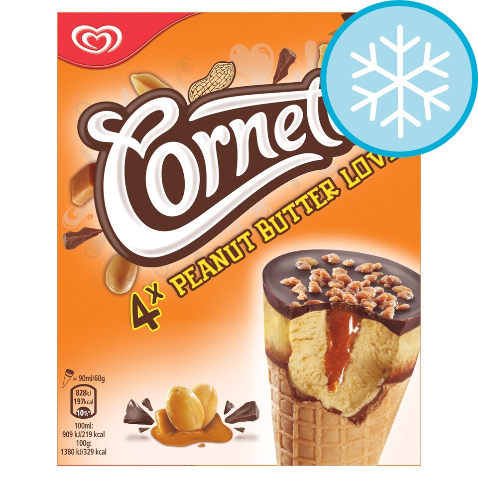Cornetto Peanut Butter Ice Creamcones 4 X 90Ml