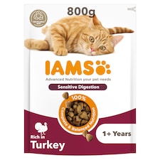 IAMS Adult Sensitive Dry Cat Food Turkey 800g