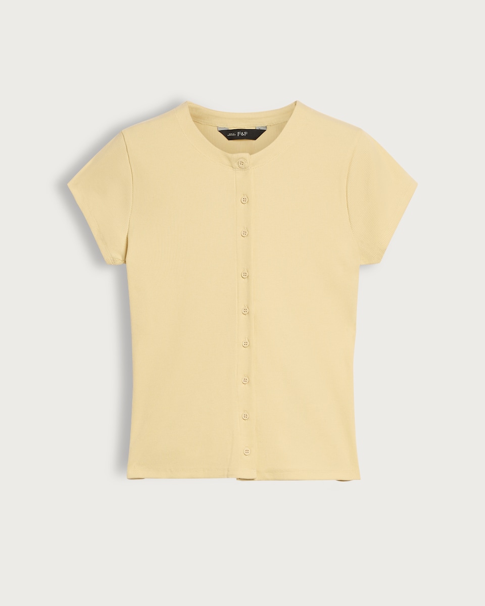 image 1 of F&F Cotton Rich Button Front Top in Yellow