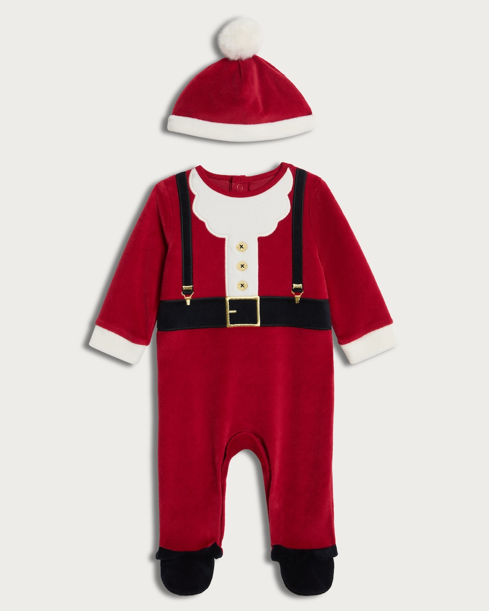 image 1 of F&F Baby 2-Piece Cotton Rich Fleece Santa Outfit in Red