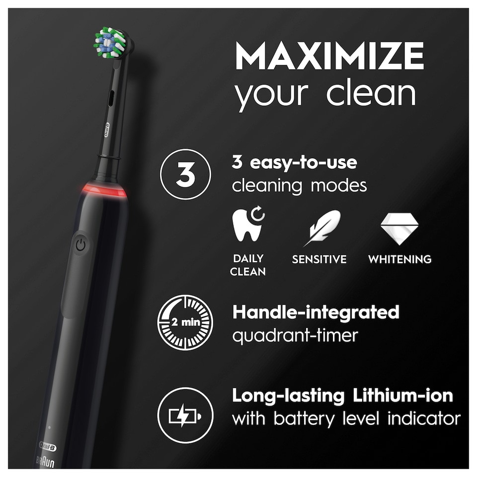 image 1 of Oral-B Pro 3 Black Cross Action Electric Toothbrush