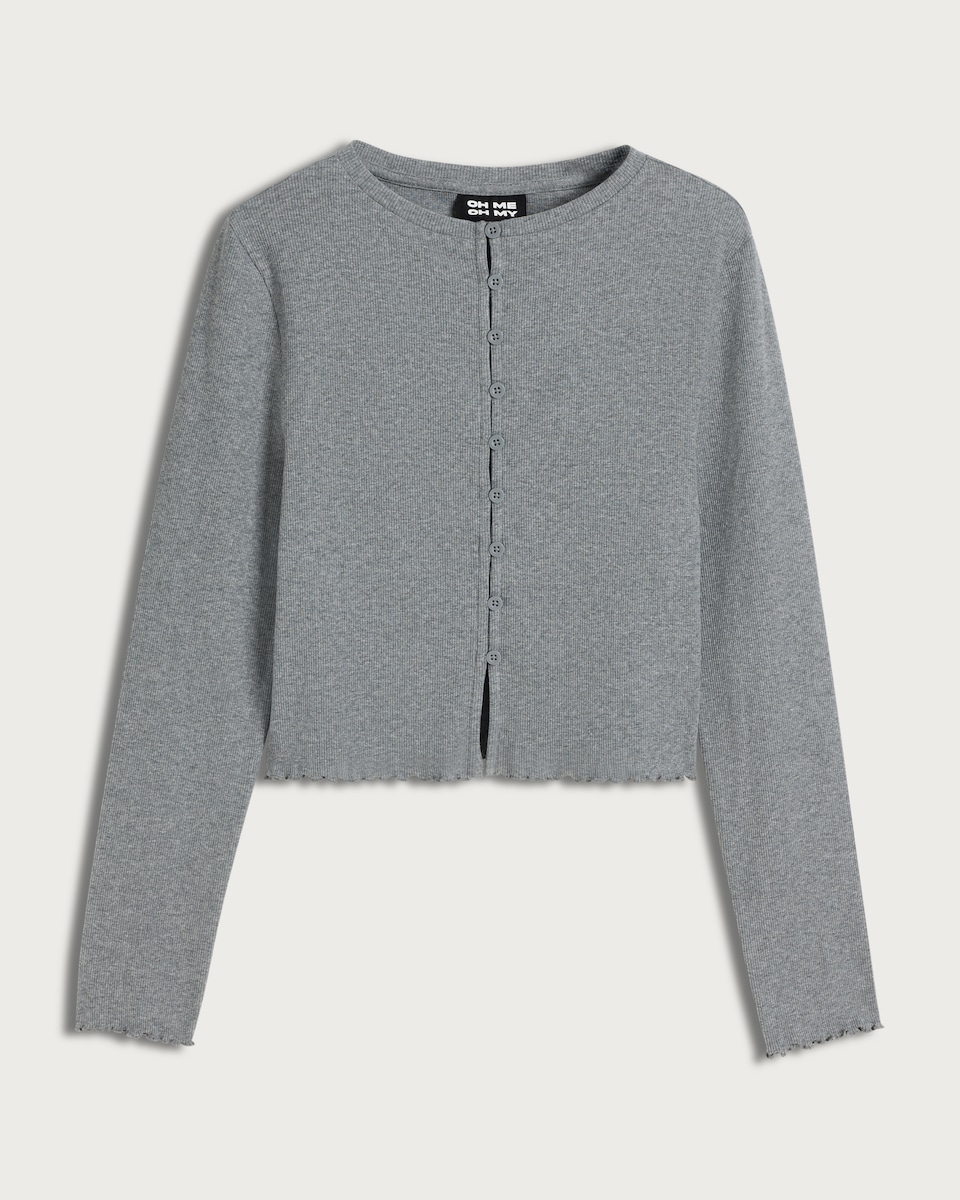 image 1 of OH ME OH MY Cotton Rich Ribbed Stripe Print Co-ord Cardigan in Grey