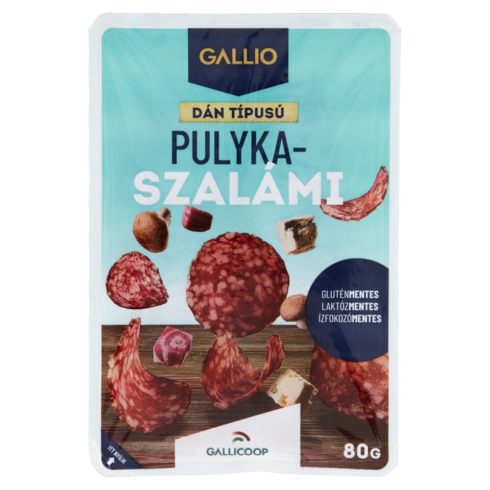 Gallio dán típusú szeletelt pulykaszalámi 80 g 1. kép