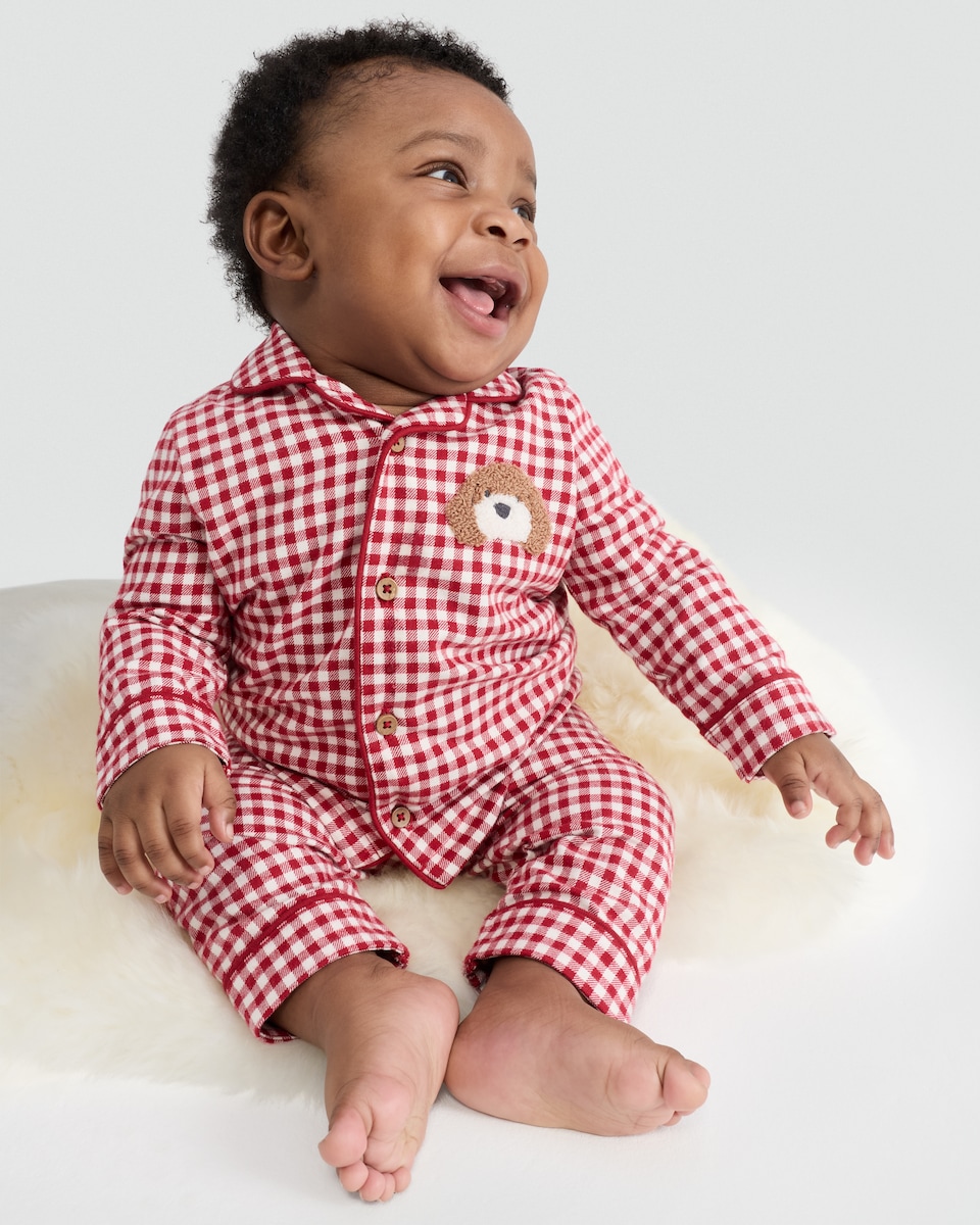 image 1 of F&F Curtis The Dog Baby 3-Piece Hooded Dressing Gown and Pyjamas Set in Brown