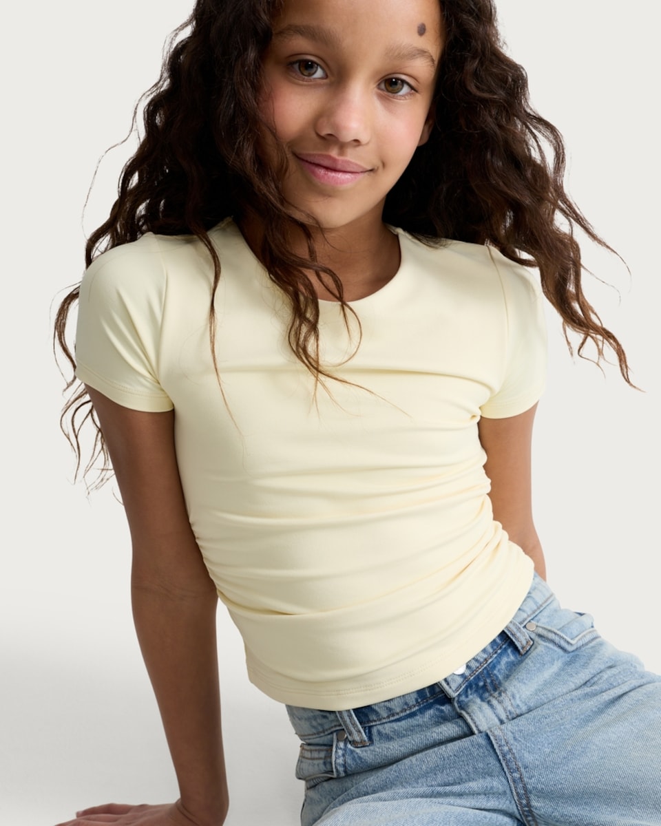 image 1 of F&F Girls Ruched Side T-Shirt in Yellow