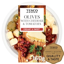Tesco Olives With Cheddar & Tomatoes 160G