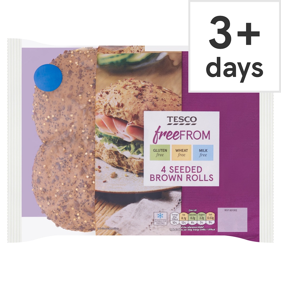 Tesco Free From Seeded Brown Rolls 4 Pack