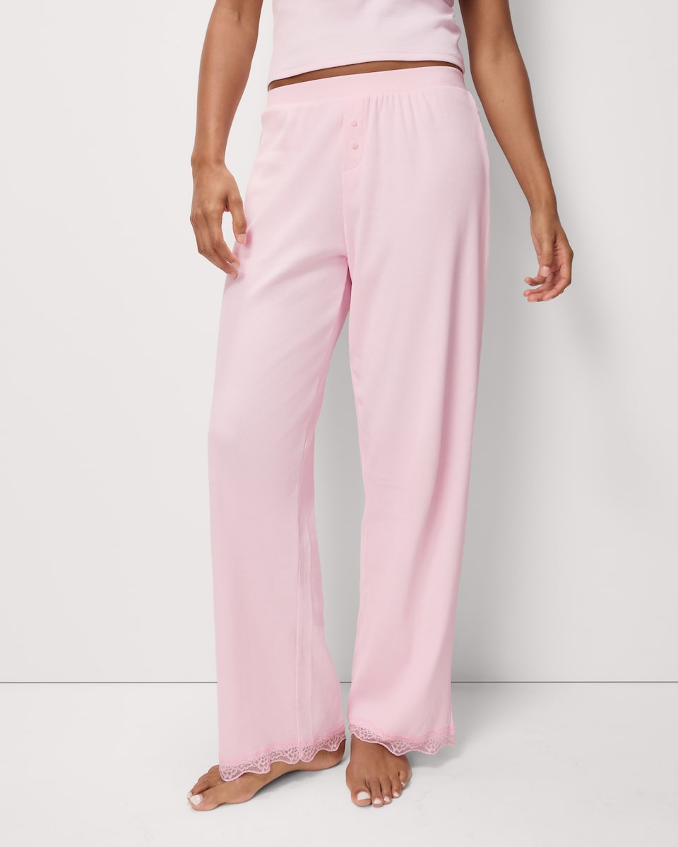 image 1 of OH ME OH MY Cotton Rich Lace Trim Pyjama Bottoms in Pink