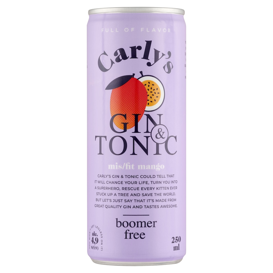 Carly's Gin & Tonic alkoholtartalmú szénsavas ital mangó és maracuja ízesítéssel 4,9% 250 ml