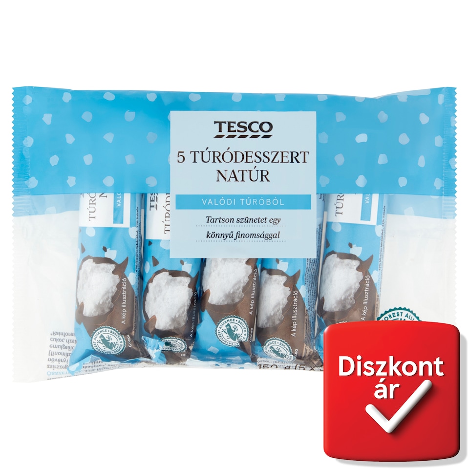 Tesco natúr túródesszert kakaós bevonattal 5 x 30 g (150 g)